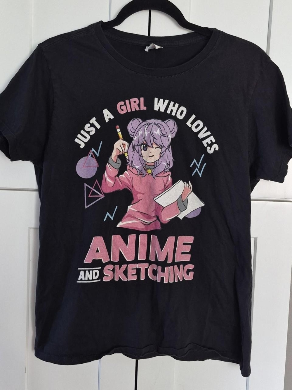 Just a Girl Who Loves Anime and Sketching Graphic Tee - Black/Pink